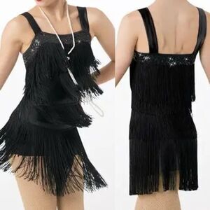 Weissman dance costume black flapper fringe dress Roaring 20'S 10544 LA adult